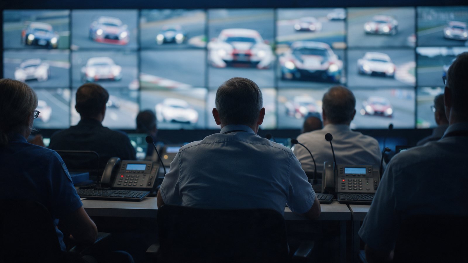 Sala de Race Control con monitores y oficiales siguiendo una carrera de Turismo Carretera